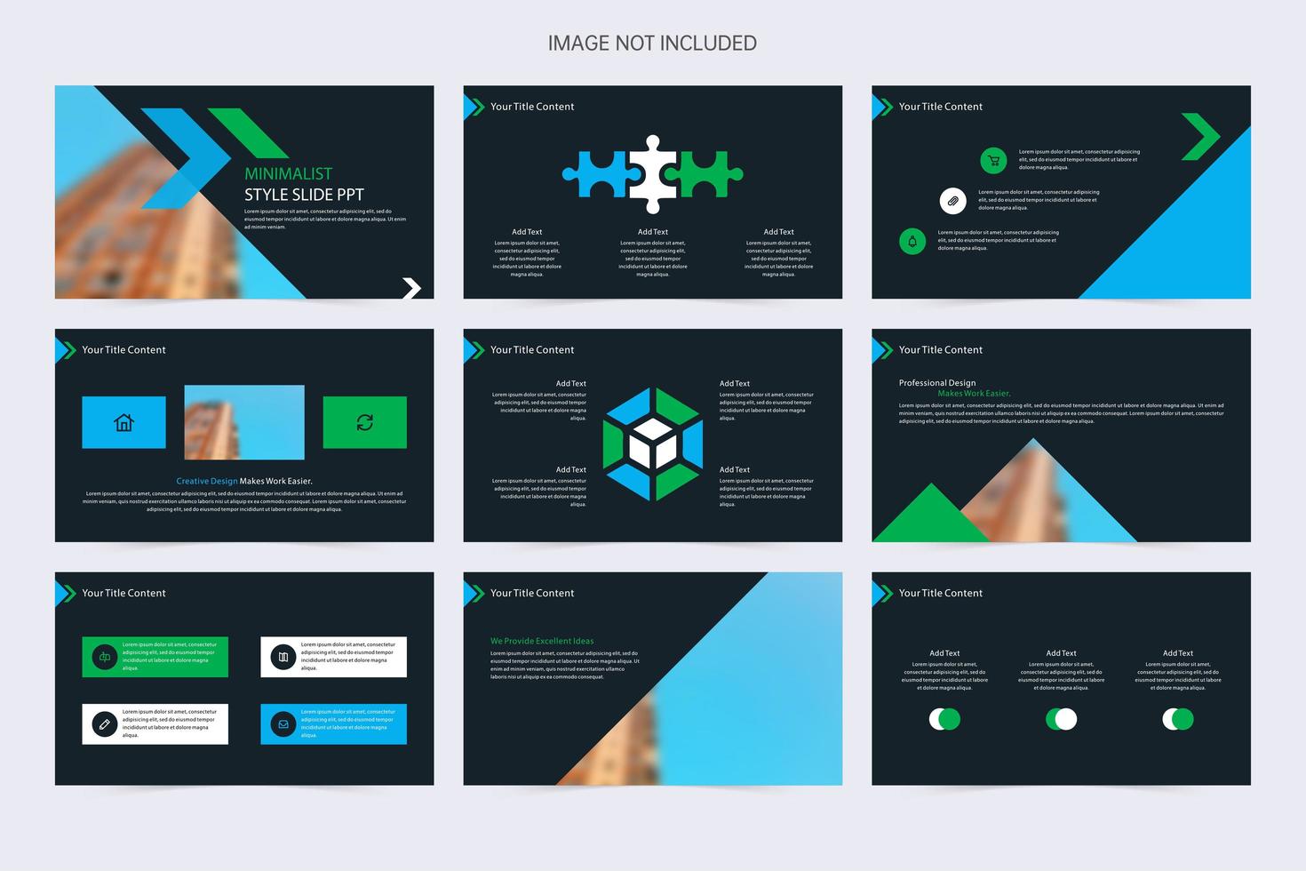 Minimalist Blue, Green and Black Slideshow Elements vector