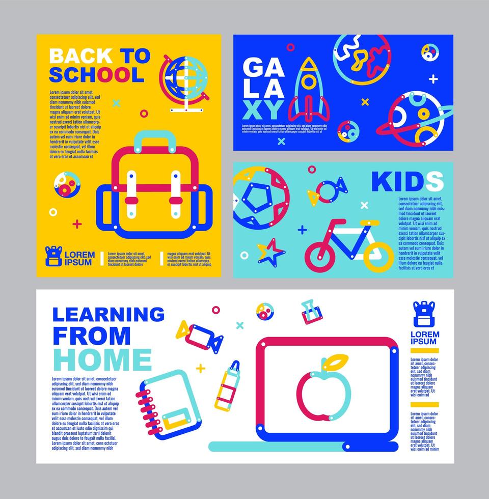 Back to school, online learning flyer and banner set vector