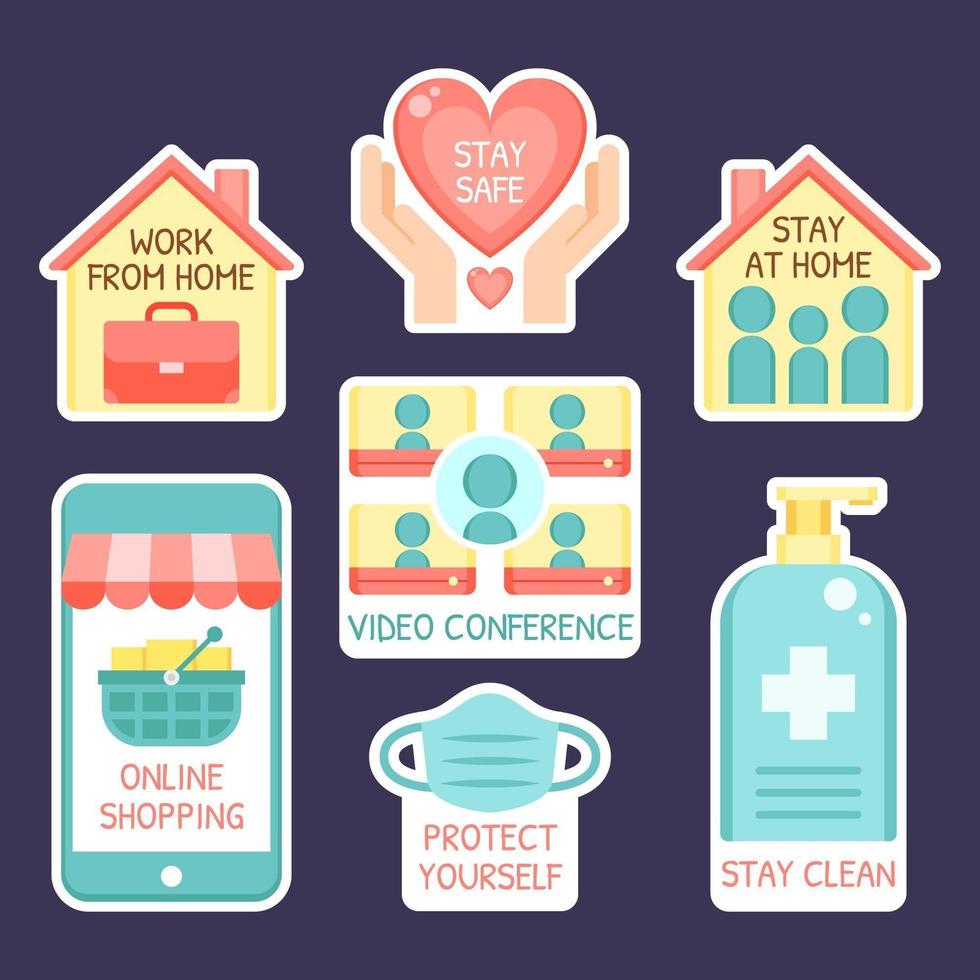 Colourful New Normal Habit Sticker Collection vector