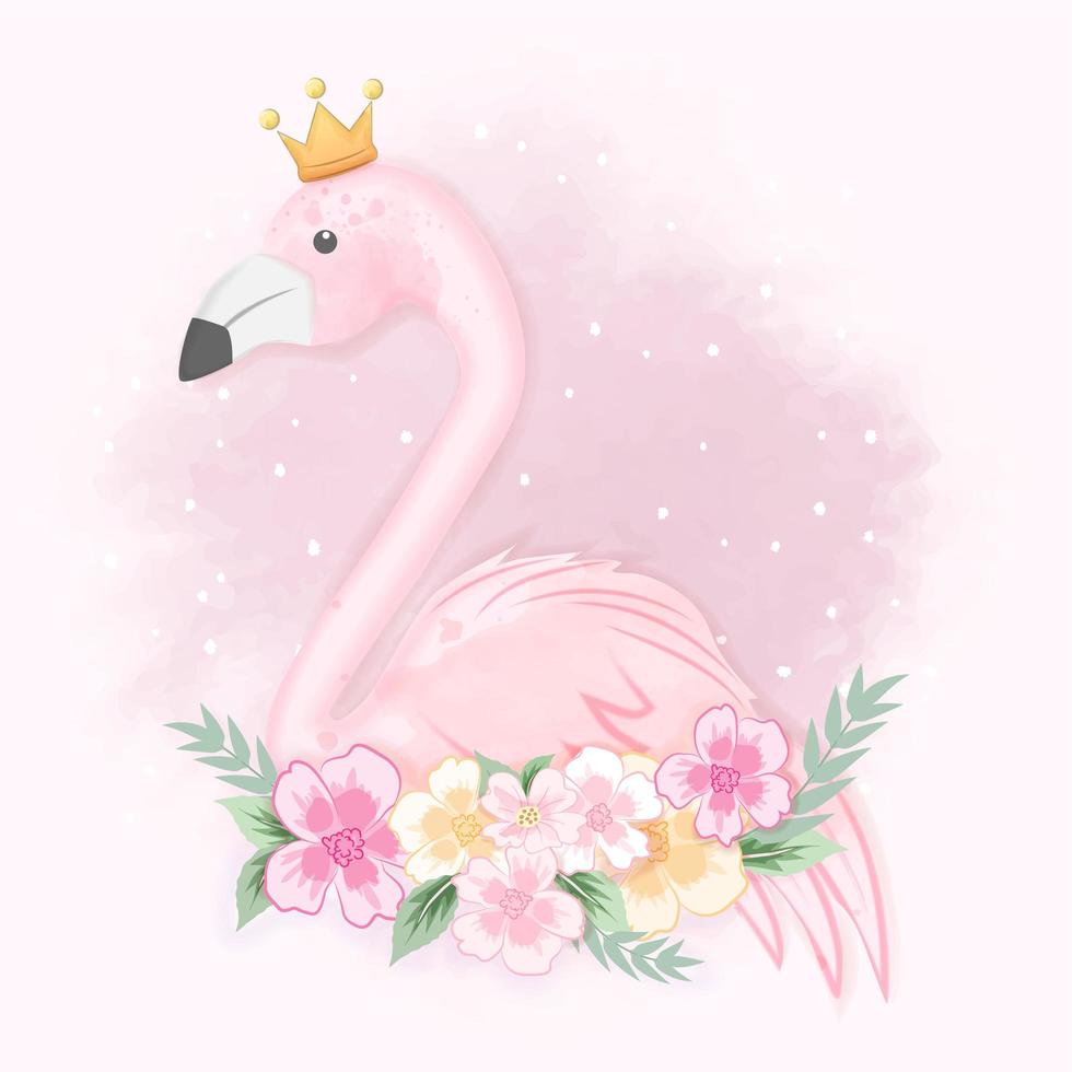 Flamingo in crown with flowers vector