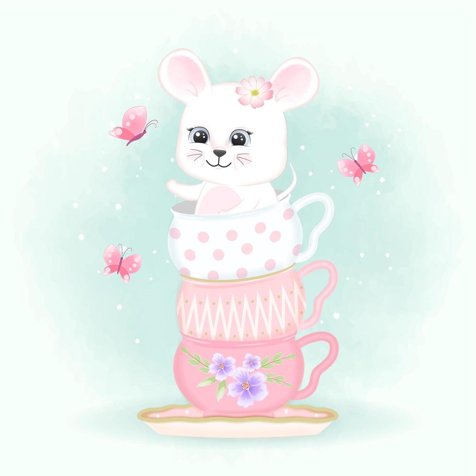 Mouse in stacked coffee cups vector