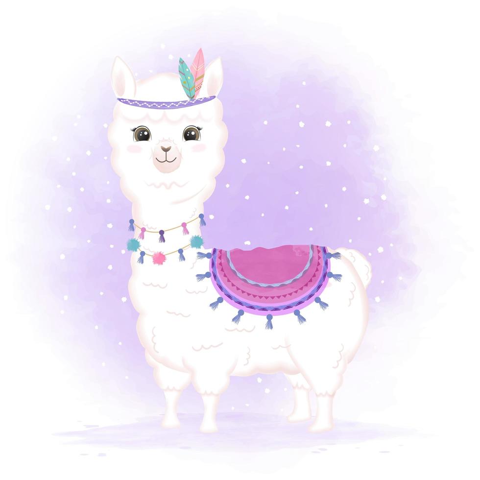 Tribal baby llama in watercolor style vector