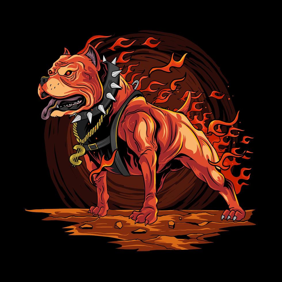 Pitbull dog with fire design  vector