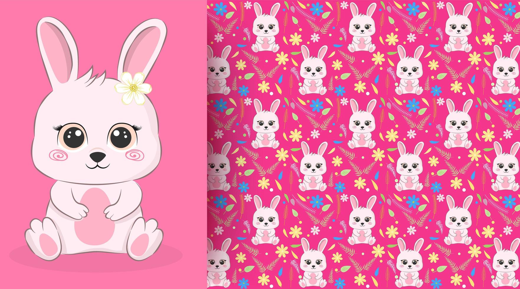 Rabbit with flowers pattern on pink vector