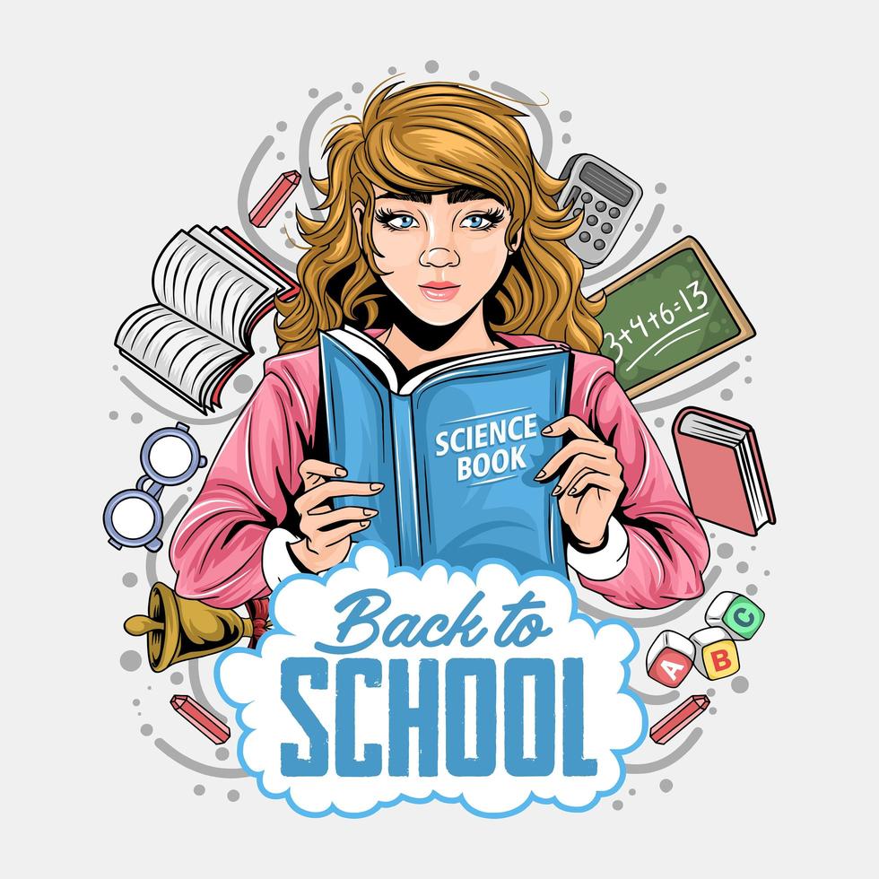 Back to school design with girl holding book vector