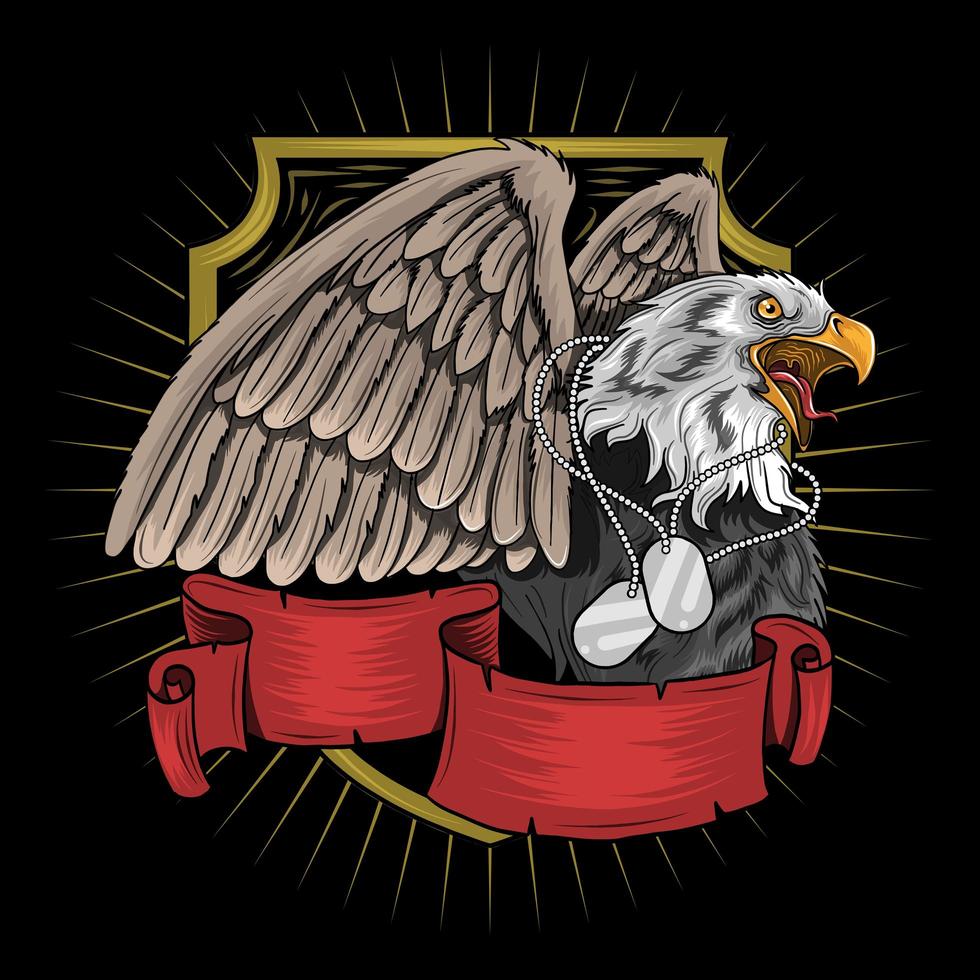 Eagle with military tag necklace vector