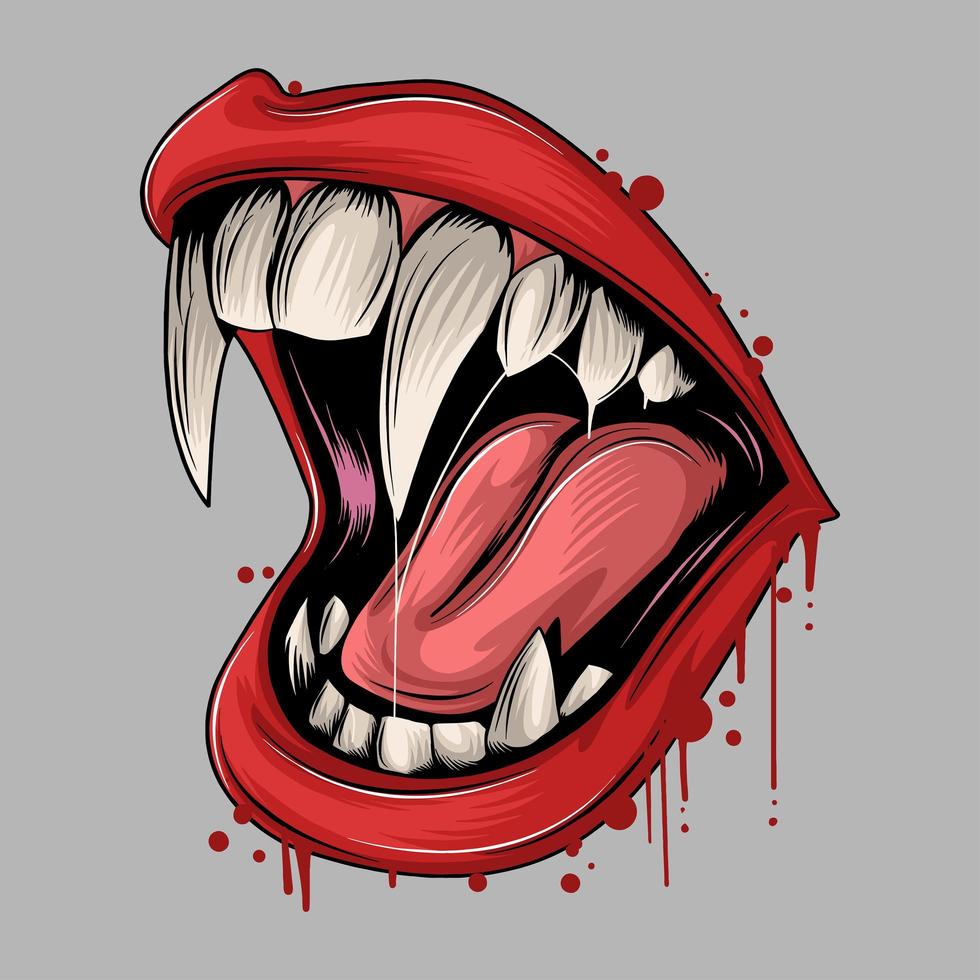 Vampire mouth with sharp fangs vector