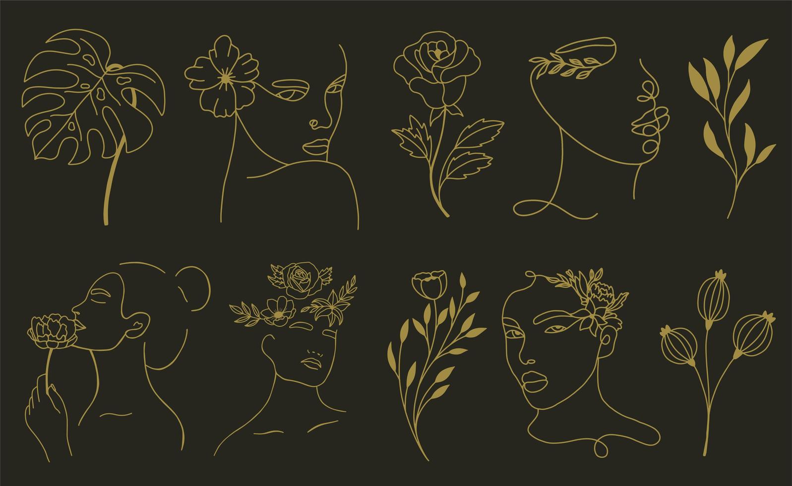 Set of abstract face leaf and flower elements vector