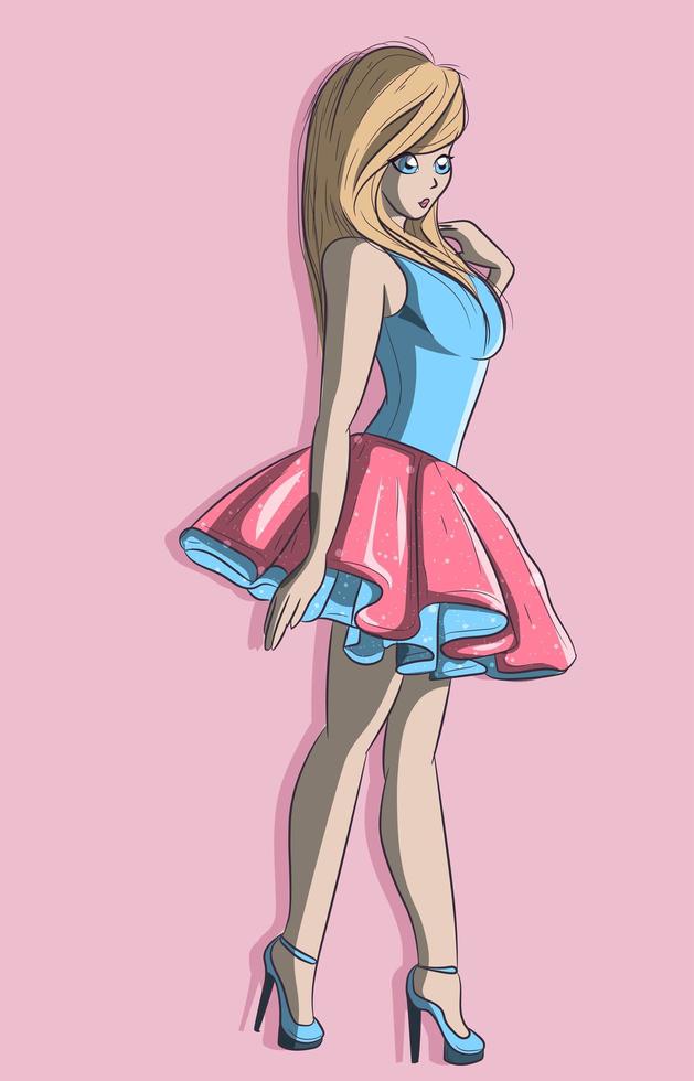 Manga Blonde Girl with Blue Dress vector