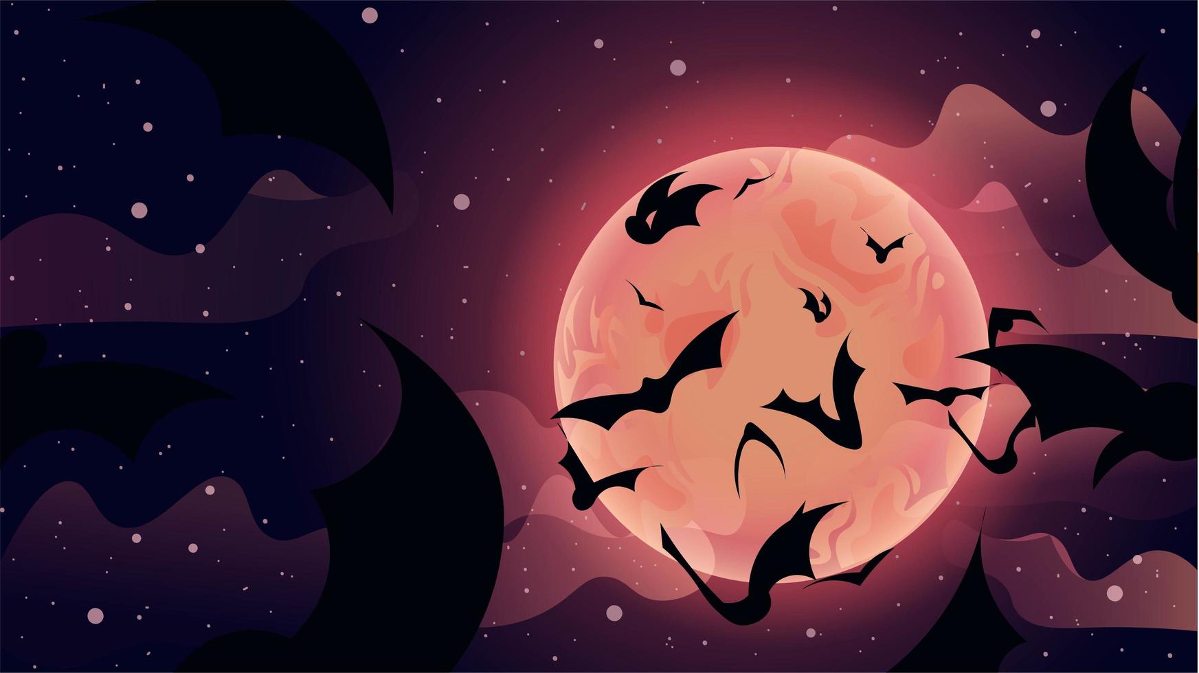 Bats Flying Up to Sky Moon Scene vector