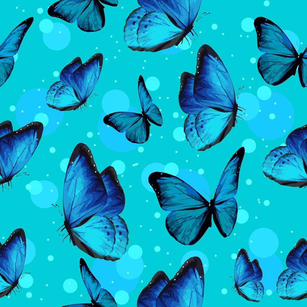 Turquise butterflies and blue bubbles pattern vector