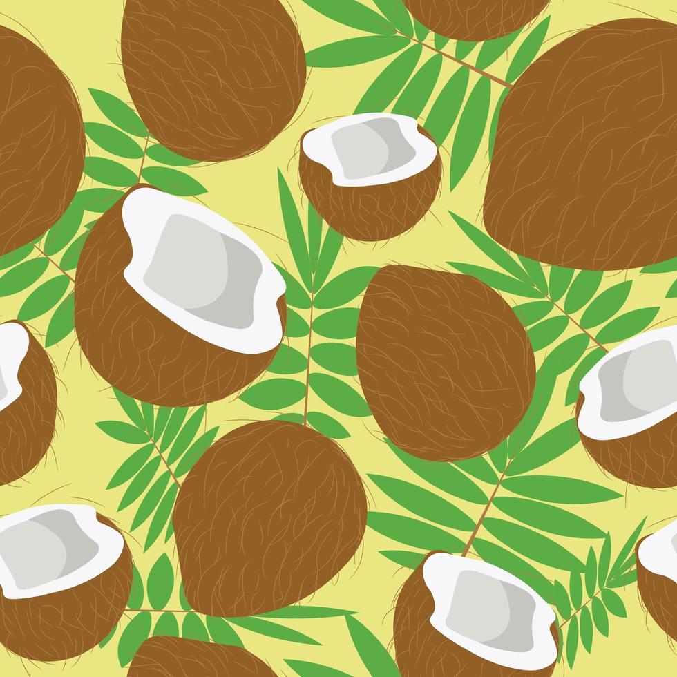 Coconut fruits and palm leaves seamless pattern vector