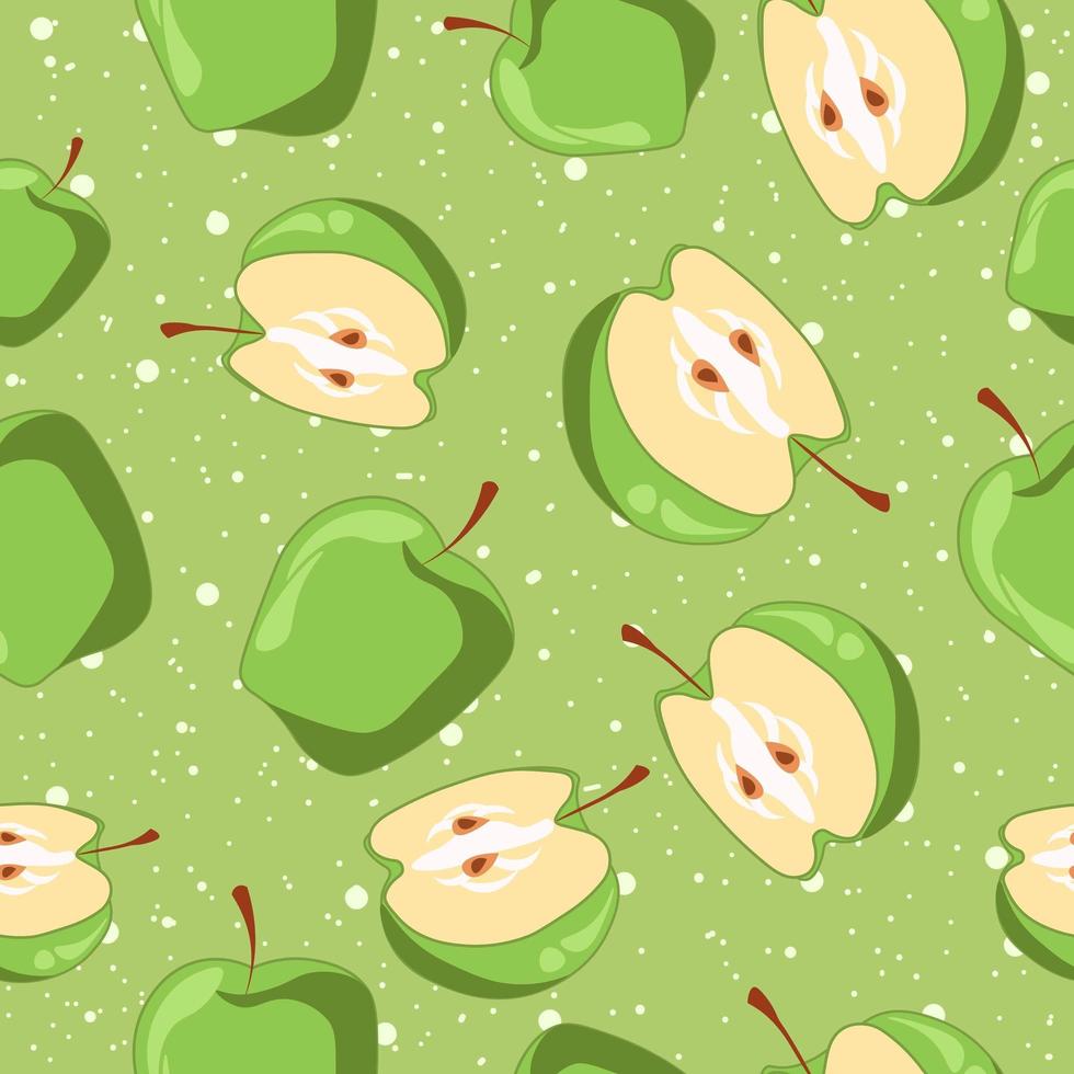 Green whole apples and slices pattern vector