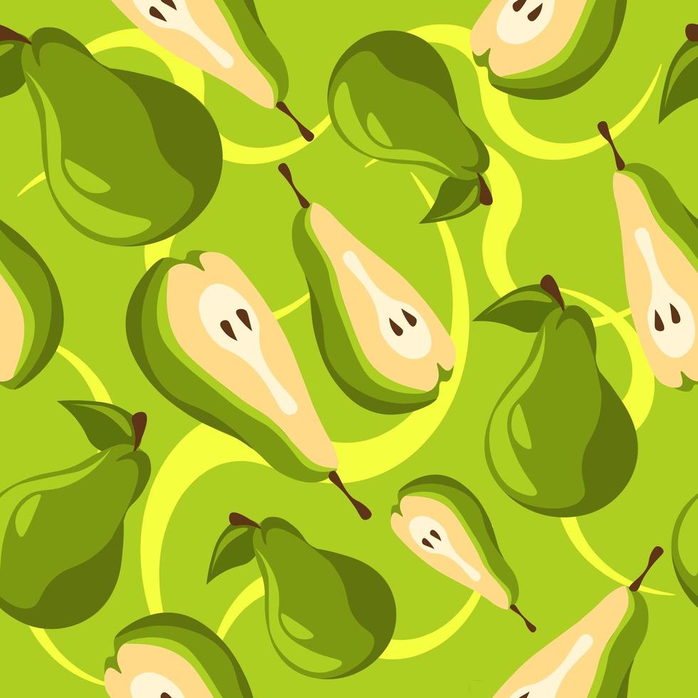 Fresh whole pears and slices pattern vector