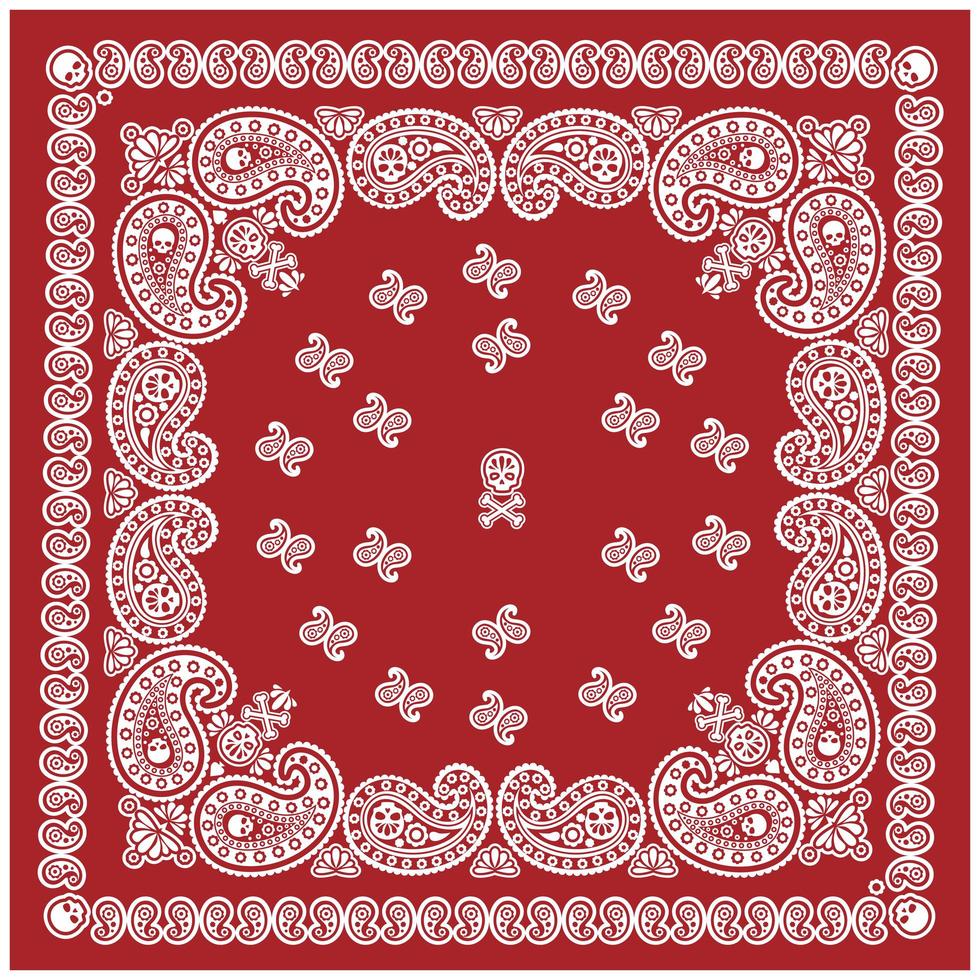 patrón de bandana roja y blanca con calavera y paisley vector