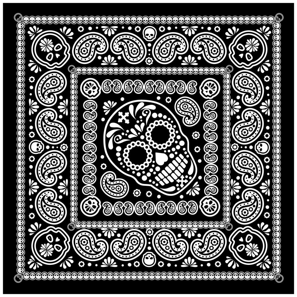 patrón de bandana con calavera y paisley vector