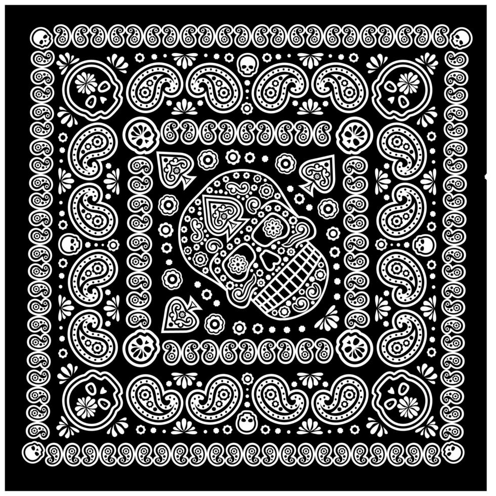 patrón de bandana con calavera y paisley vector