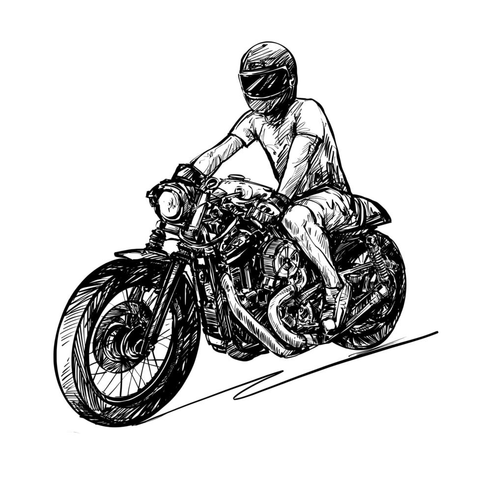 Drawing of the Motorcycle Riders Isolated Hand Drawn vector