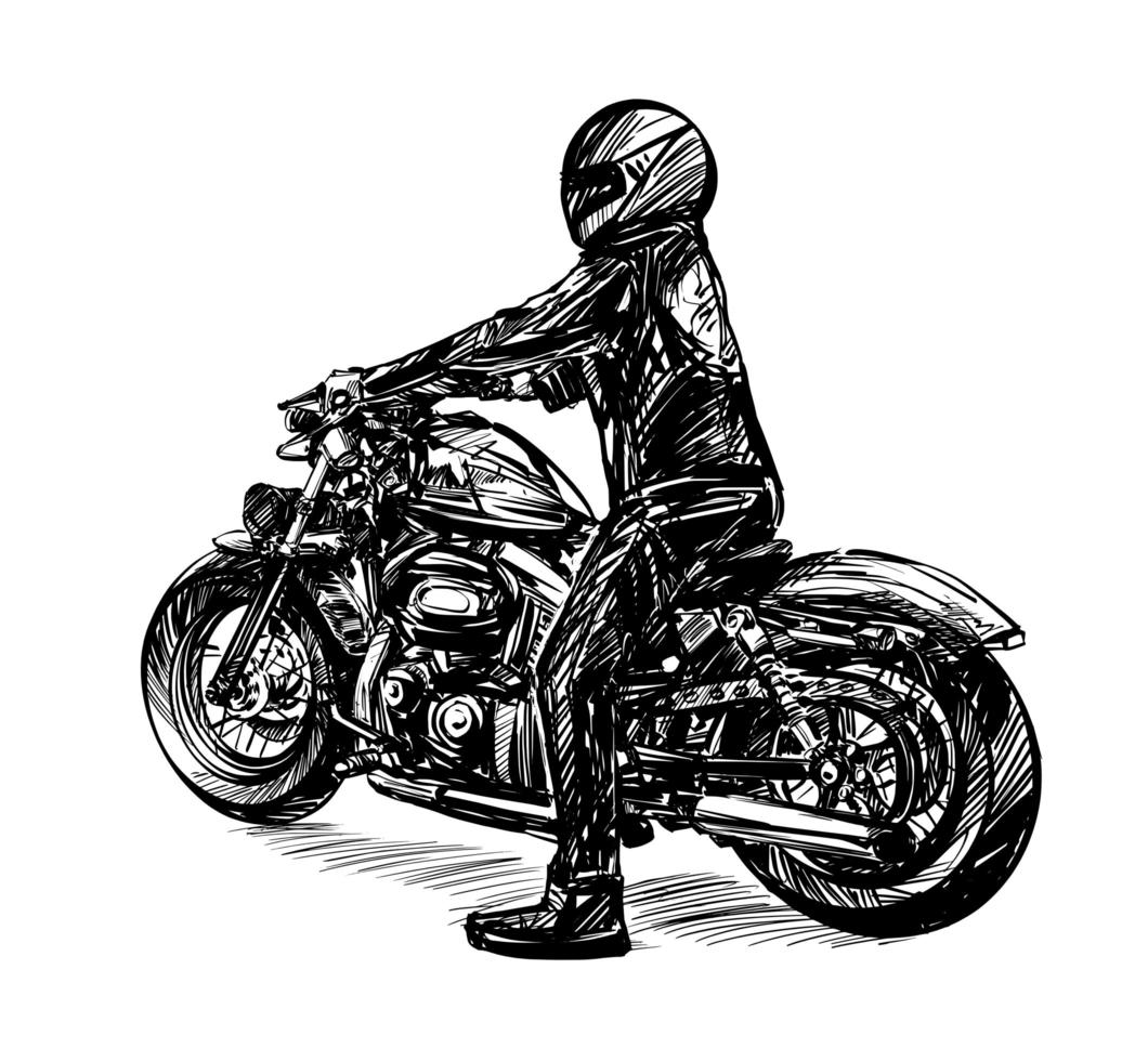 dibujo de los motociclistas aislados dibujados a mano vector