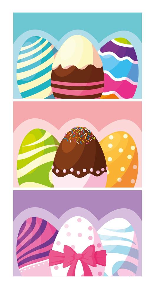 conjunto de huevos de pascua decorados vector