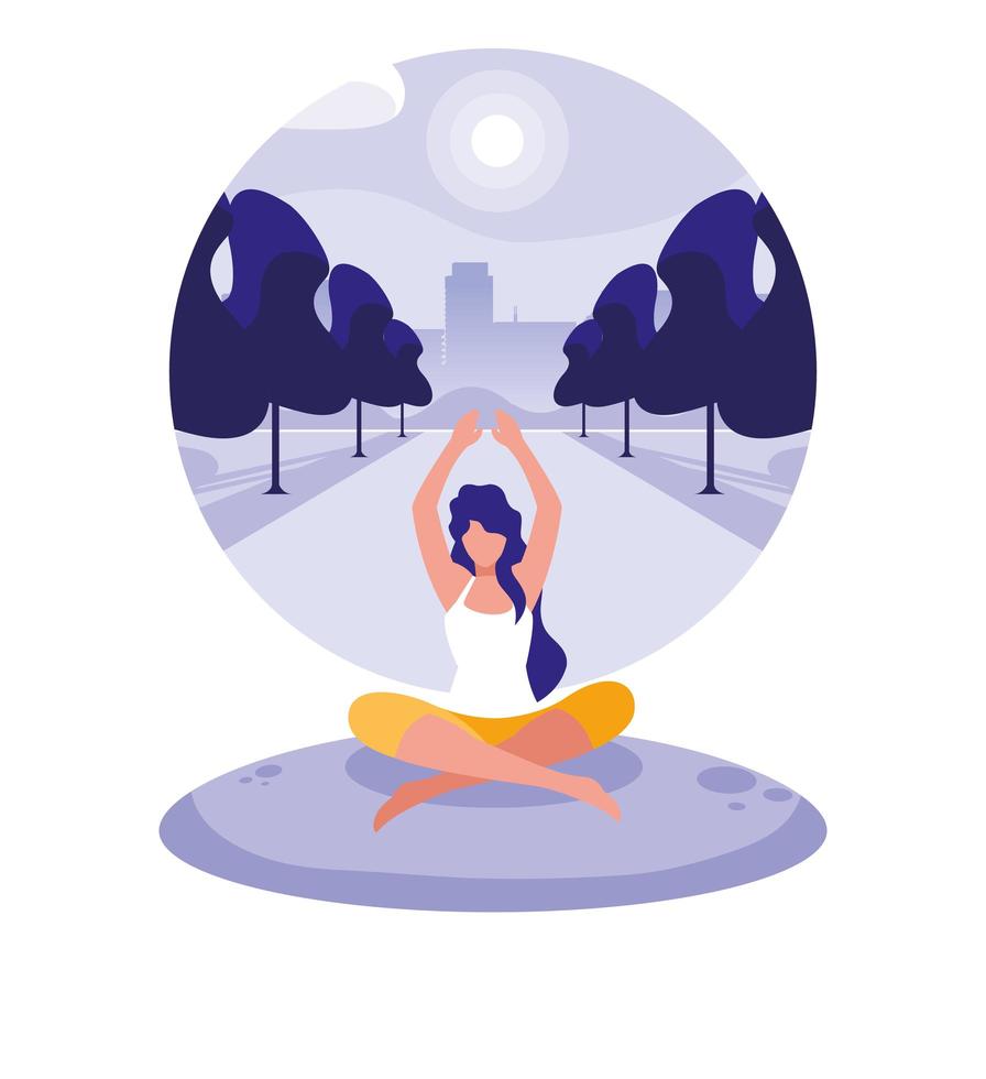 Woman practicing yoga outdoors vector