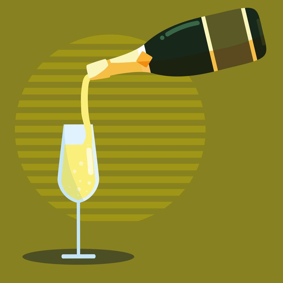 Bottle of champagne pouring into glass vector