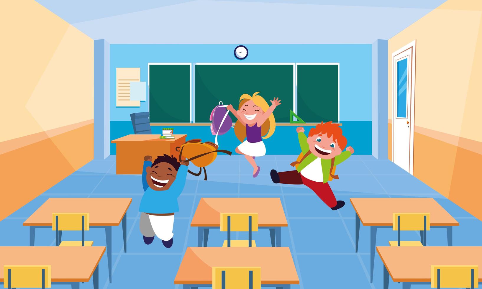 Little student kids in the classroom vector