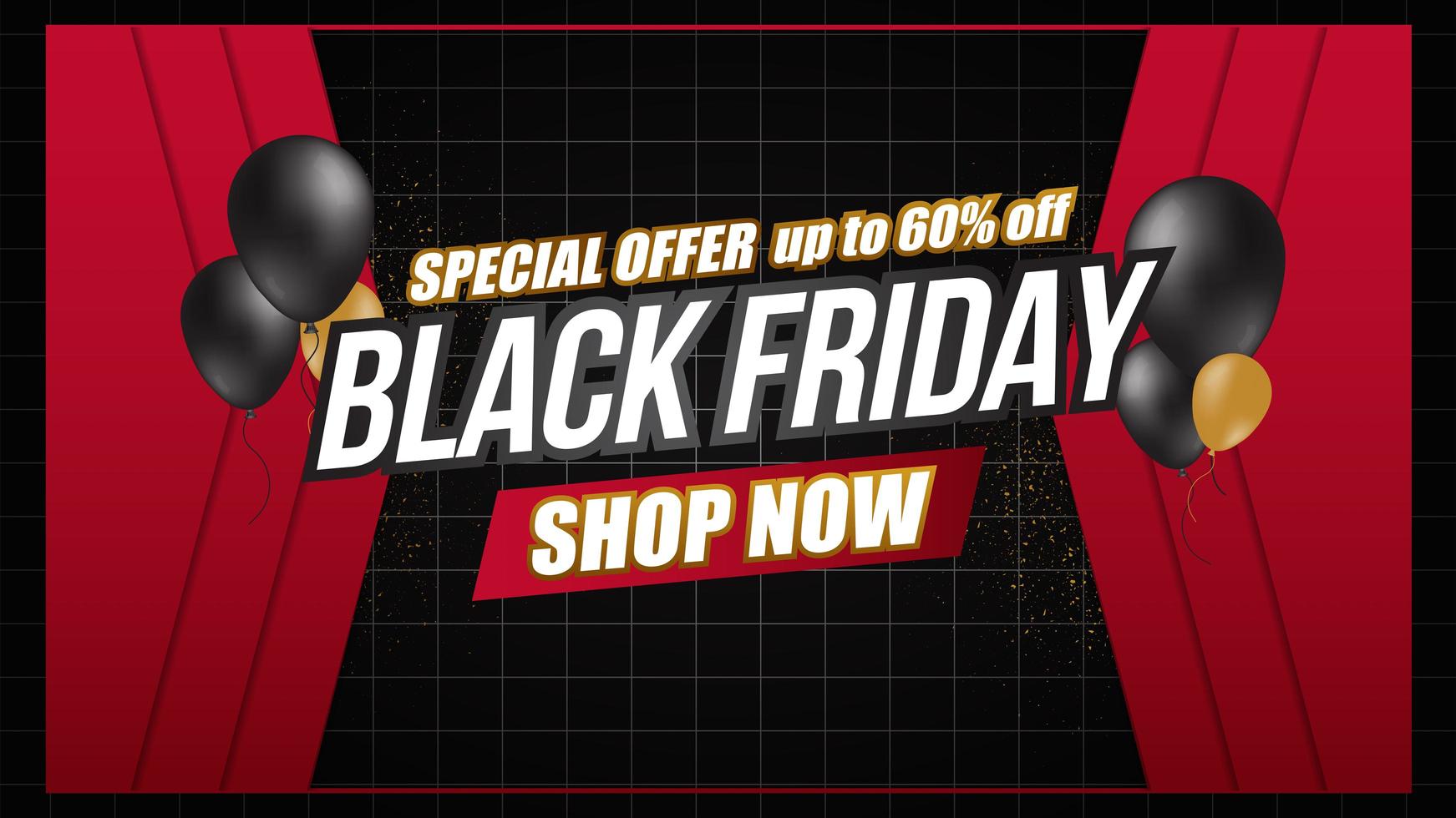 Black Friday sale balloons and grid banner vector