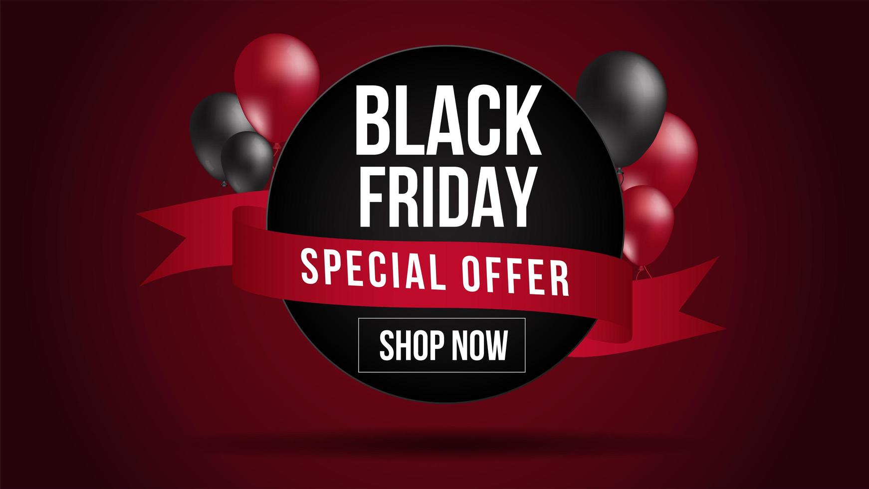 Black Friday red and black balloon sale banner vector