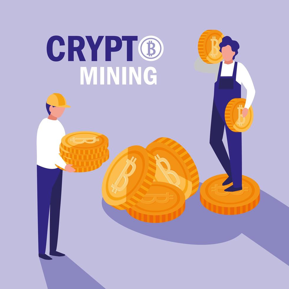 trabajadores en equipo cripto minería bitcoins vector