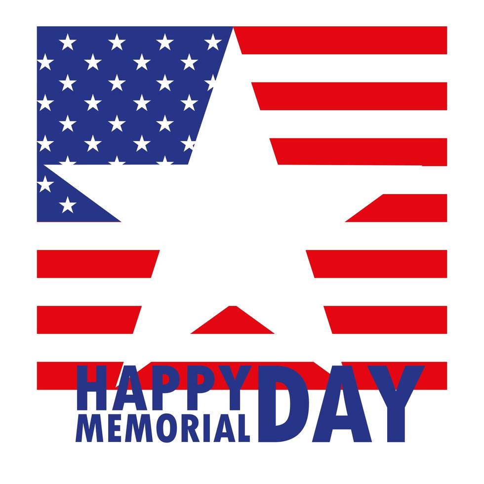 Happy memorial day card with star and USA flag vector