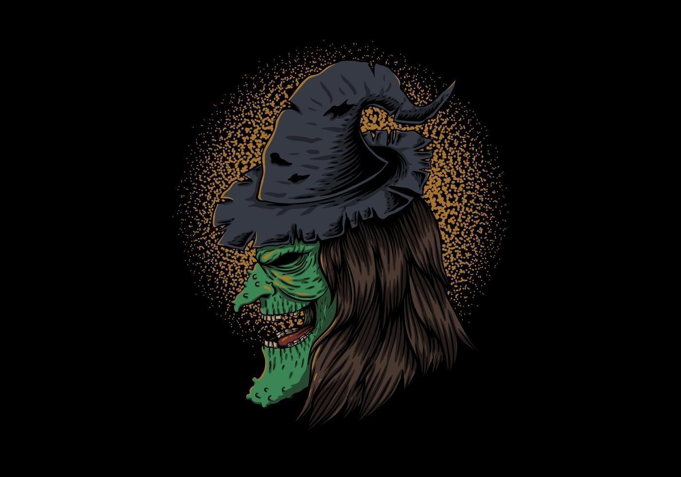 Side profile of witch in hat vector