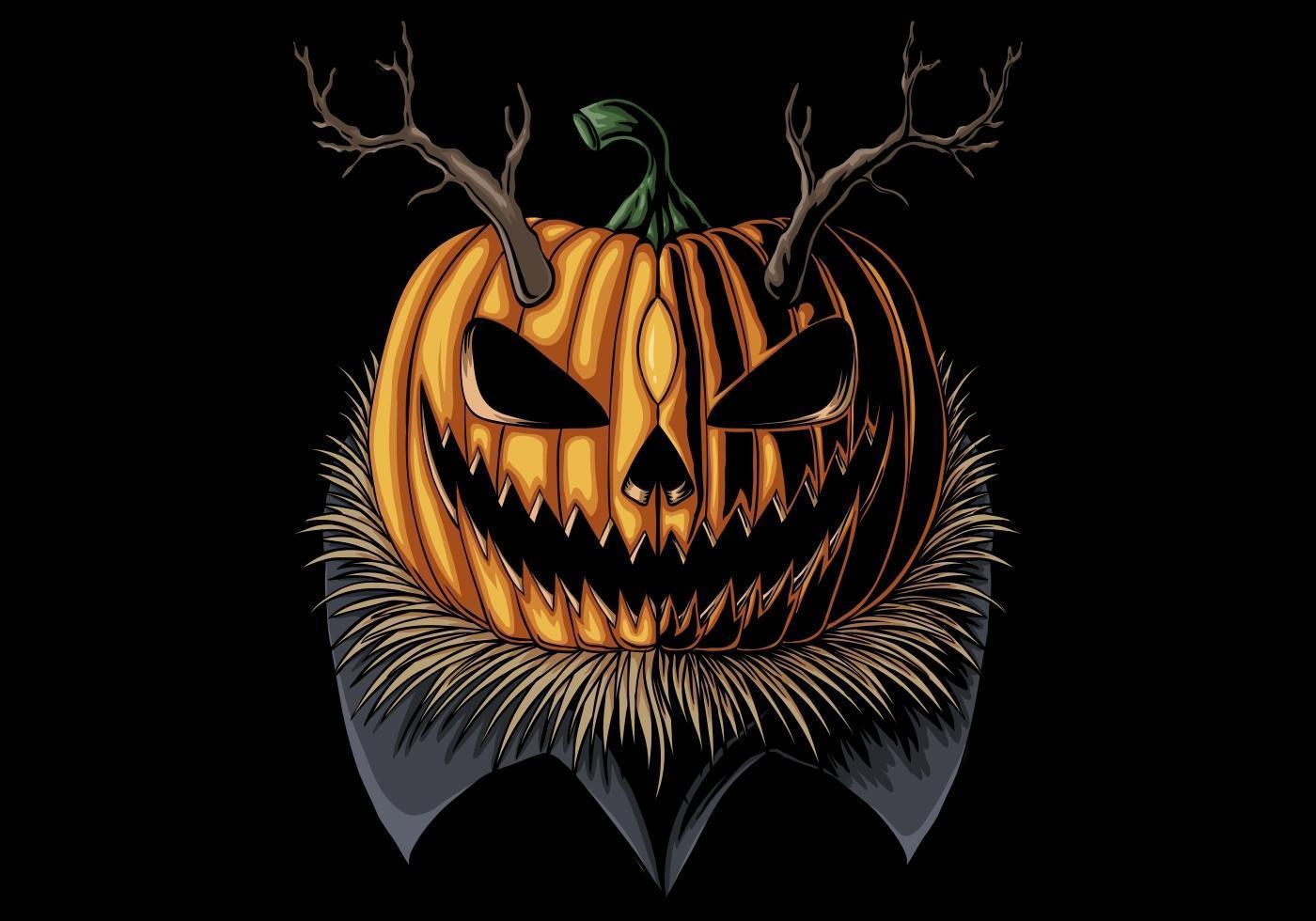 Halloween horned pumpkin vector