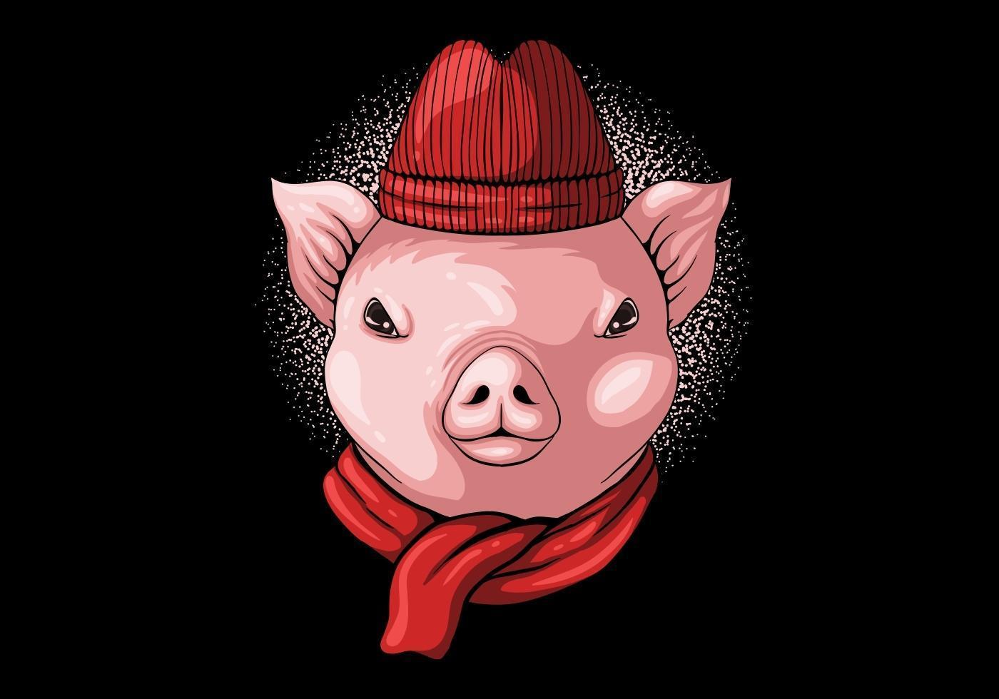 Pig head wear beanie and scarf vector