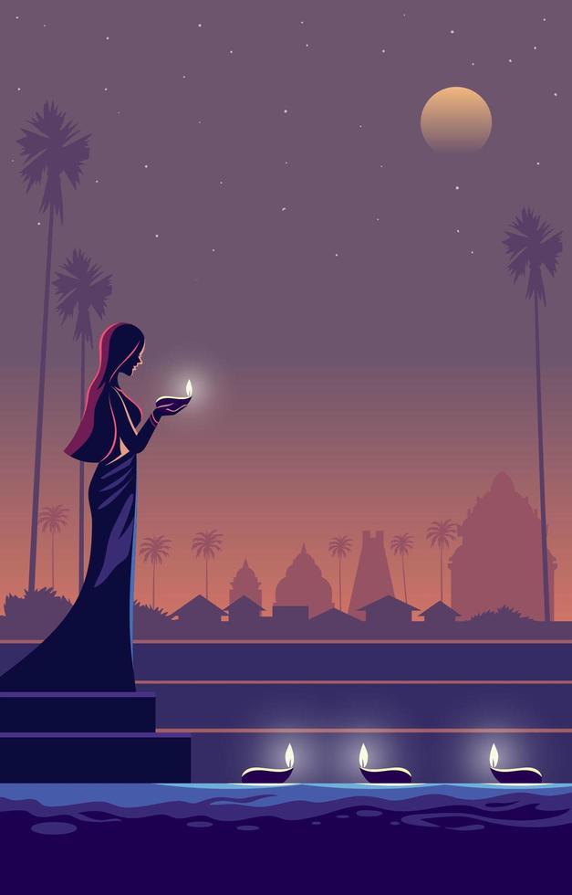 A Woman Celebrating Diwali Indian Festival vector