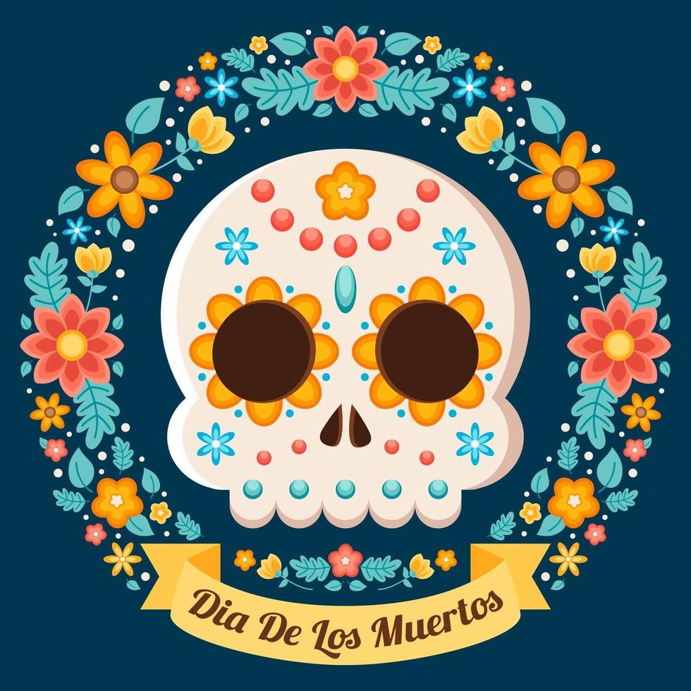 Colourful Dia De Los Muertos Floral Illustration vector