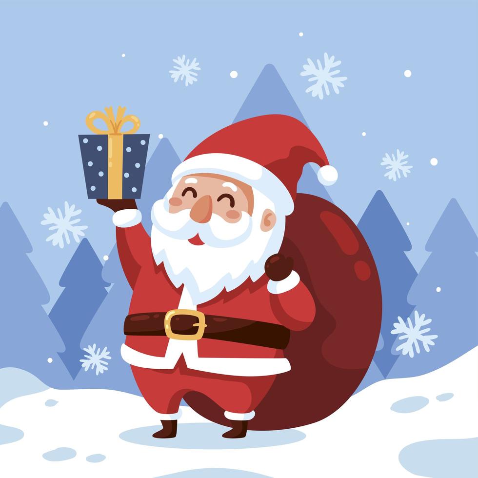 Cheerful Santa With a Gift vector