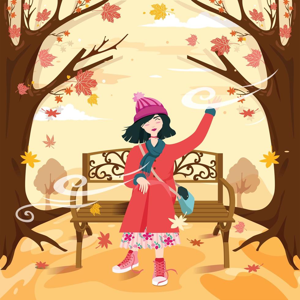 A Woman Enjoying Autumn Breeze vector