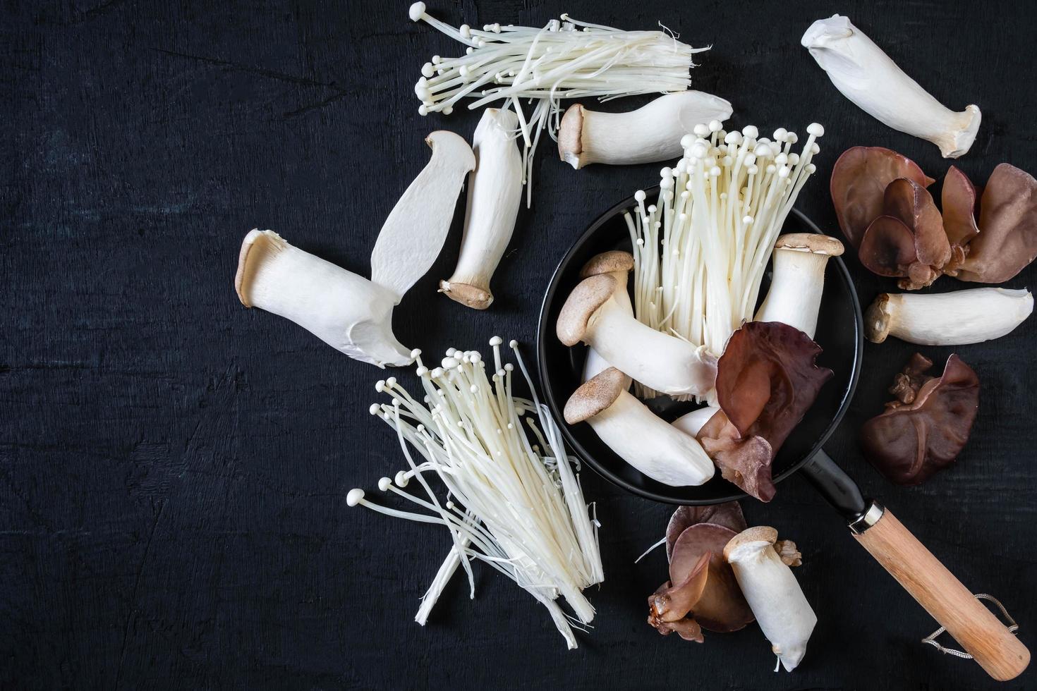 Fresh mushrooms on wooden boards photo