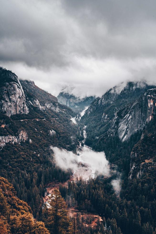 Cloudy sky over mountainous terrain and forest photo