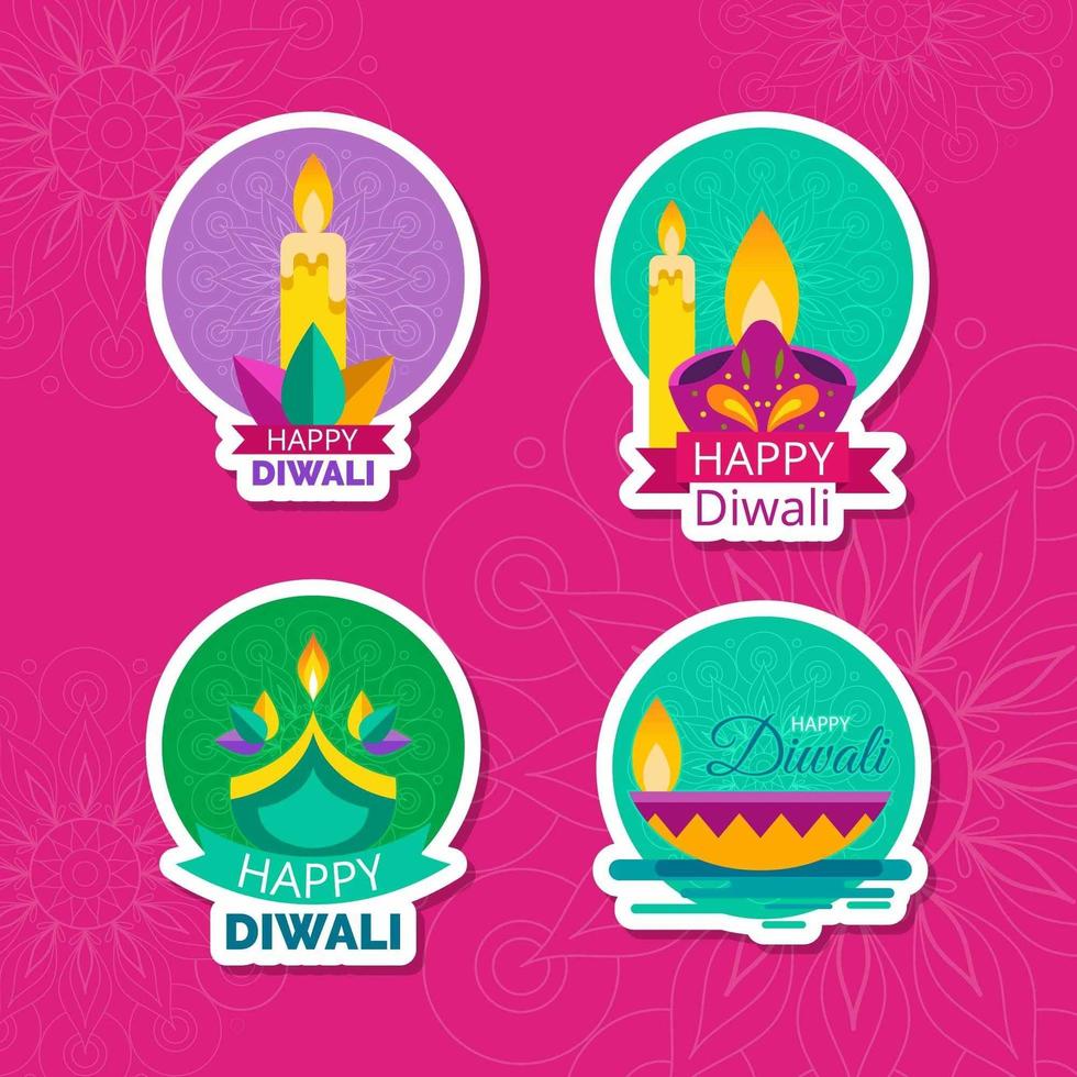 etiqueta engomada de la vela feliz diwali vector