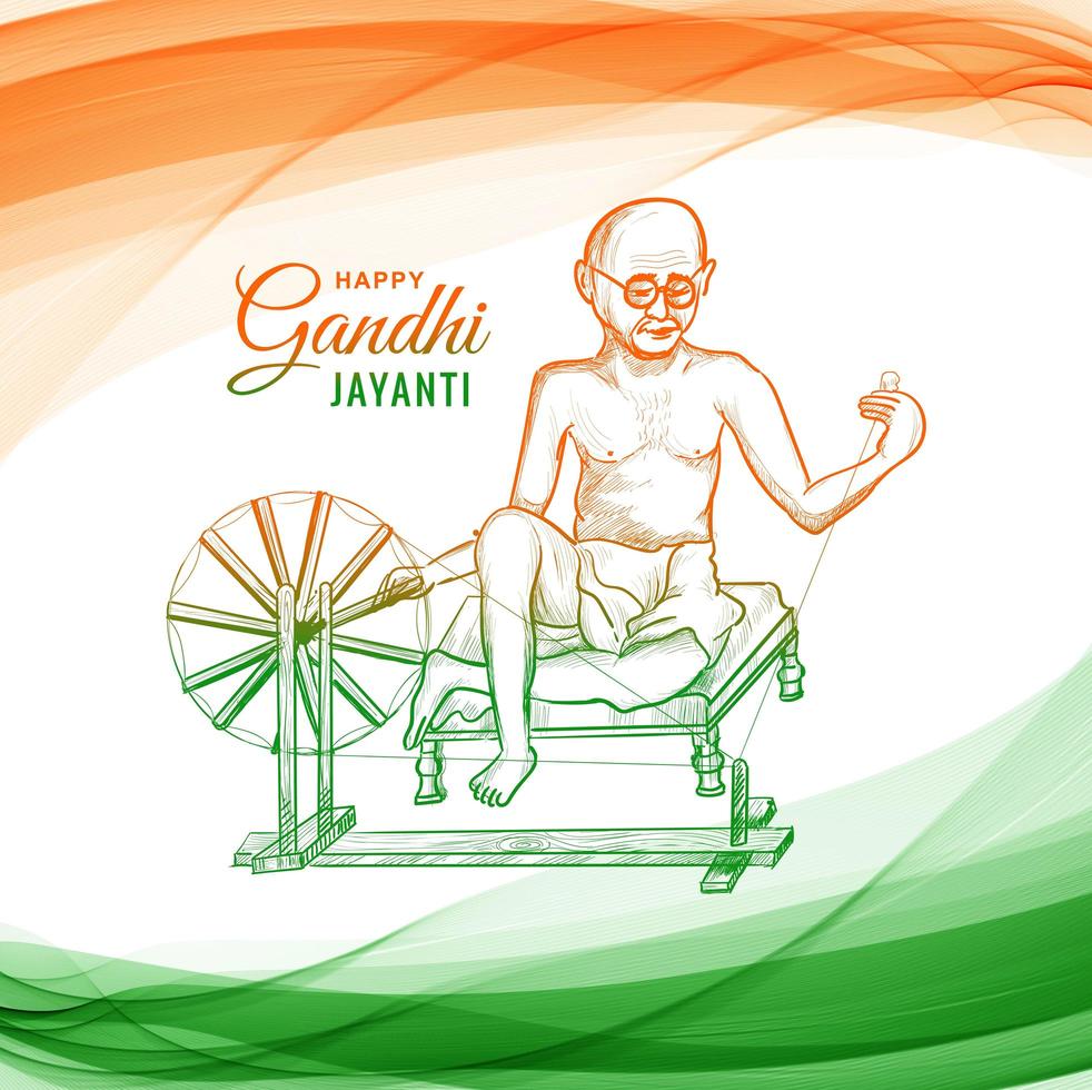 Mahatma Gandhi for Gandhi Jayanti on Wave Background 1335147 Vector Art at  Vecteezy