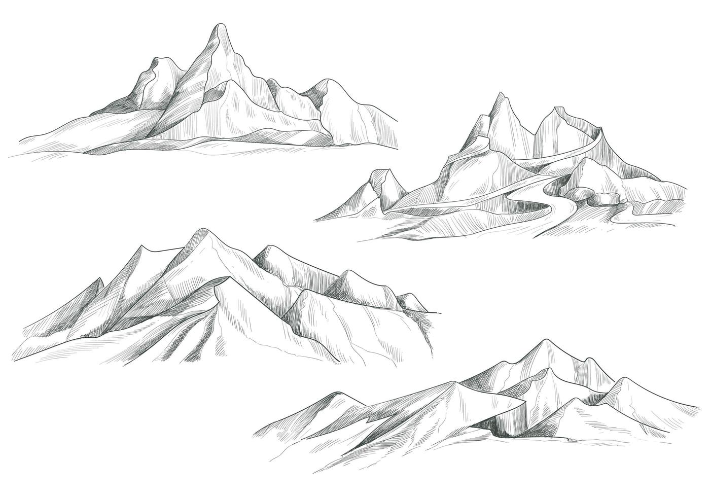 Hand Drawing Mountain Landscape Set Sketch Design vector