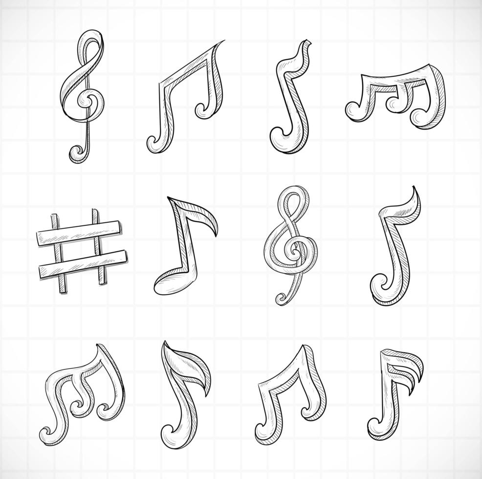 Hand Drawn Music Notes Sketch Set Design vector