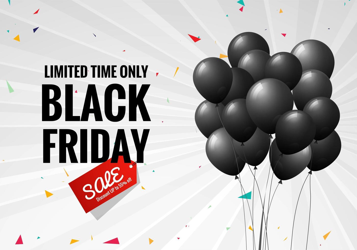 Black Friday Sale Poster with Balloons and Confetti Background vector