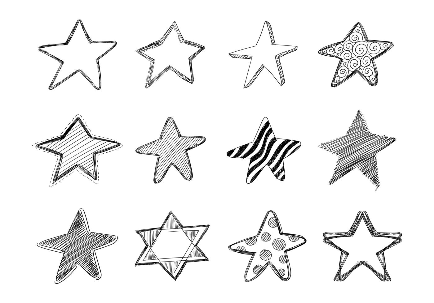 Hand Drawn Sketch Doodle Star Collection Design vector