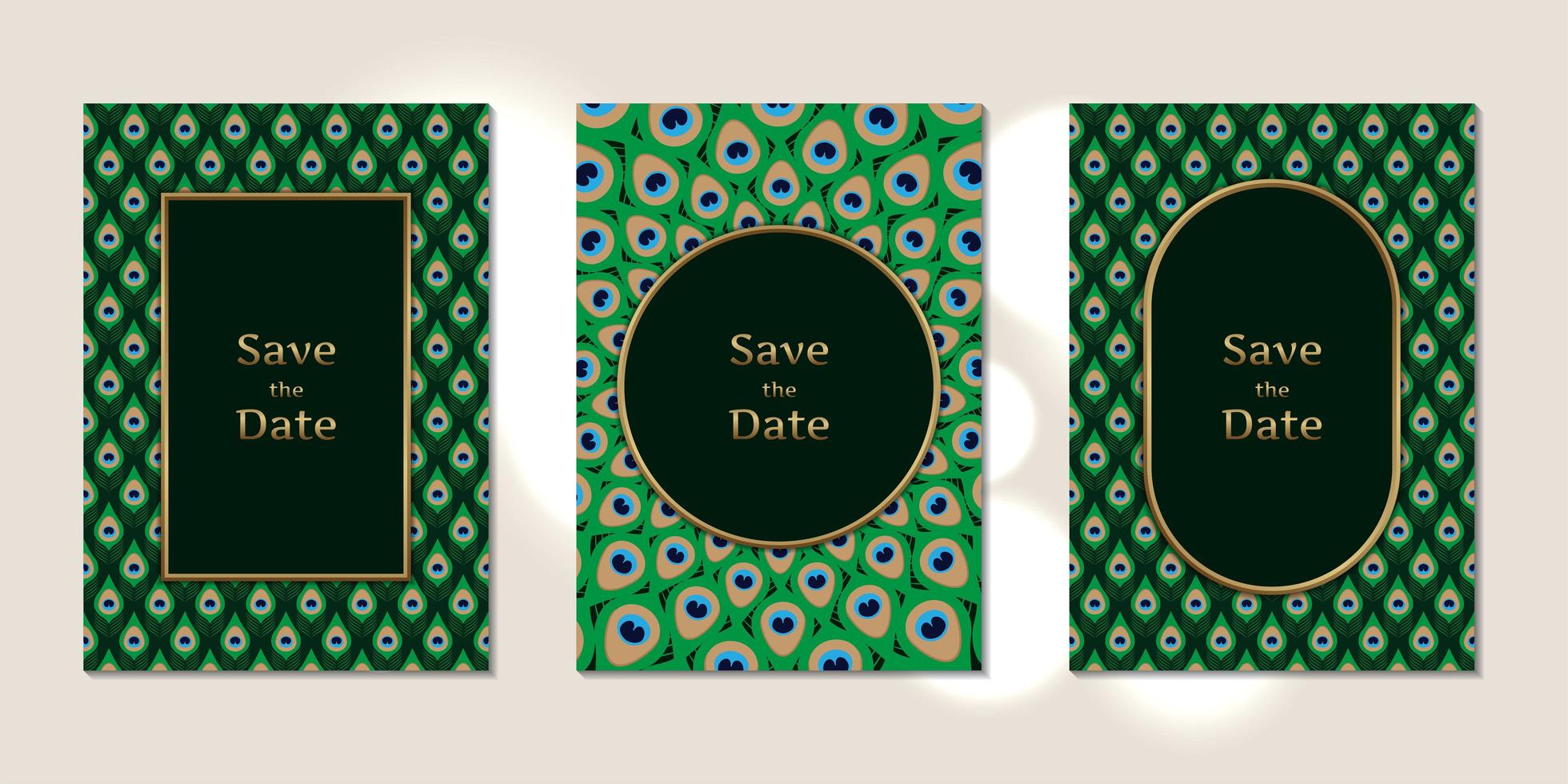 Wedding invitation cards peacock feathers pattern  vector