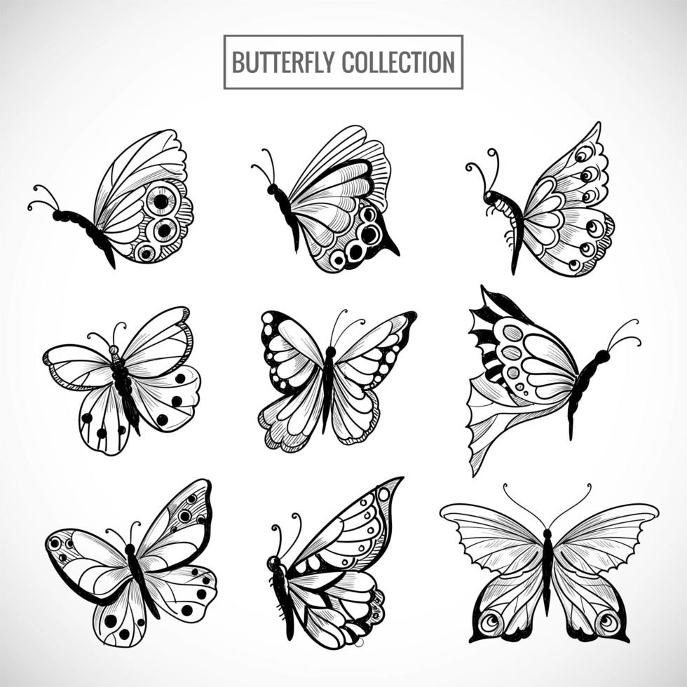 colección dibujada a mano de bonito diseño de mariposas vector