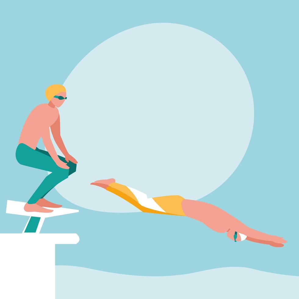 Persons practicing swimming avatar character vector