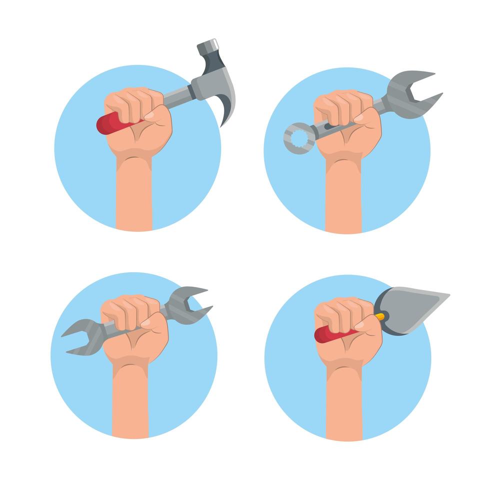 Set of hands holding tools vector